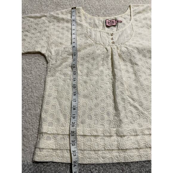 Juicy Couture Women's Size Medium Scoop Neck Crochet 3/4 Sleeve Top 0ff-White - Picture 4 of 8